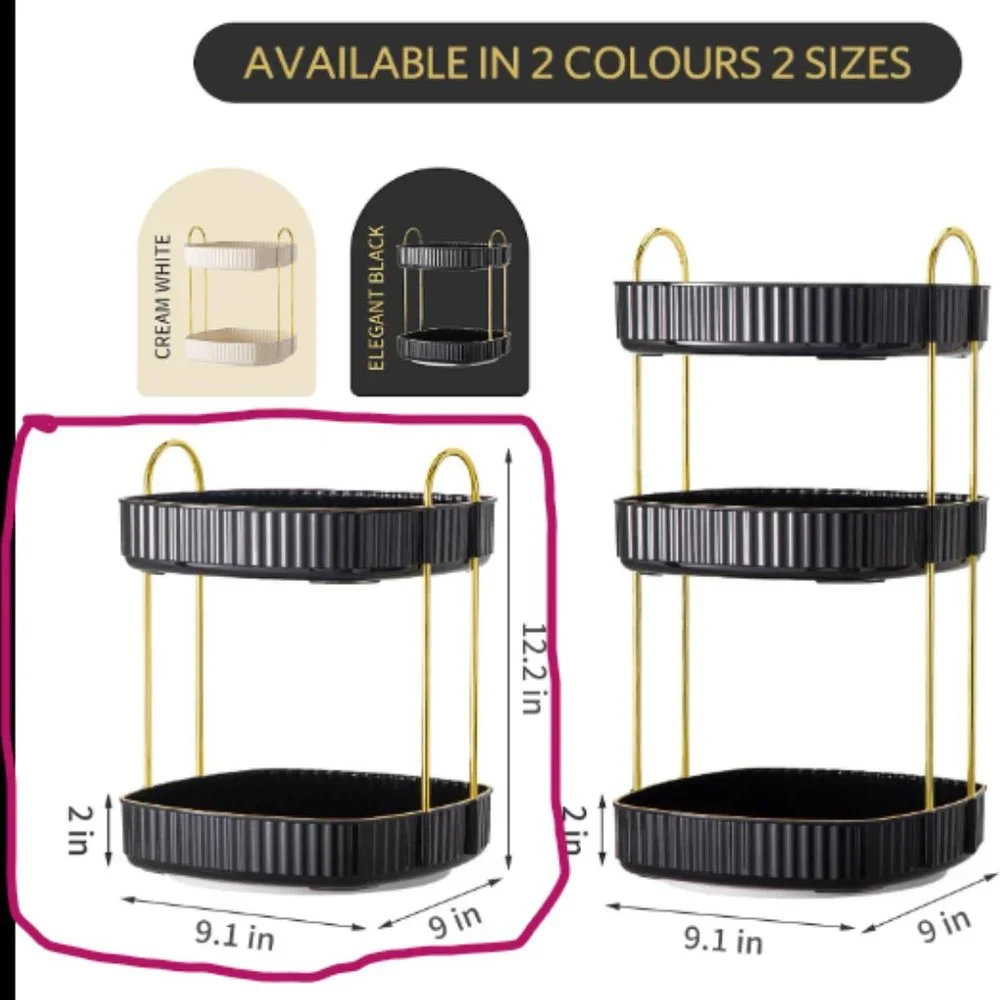 2 Tiers - 360° Turntable Makeup Organizer - Lazy Susan Cosmetics Storage